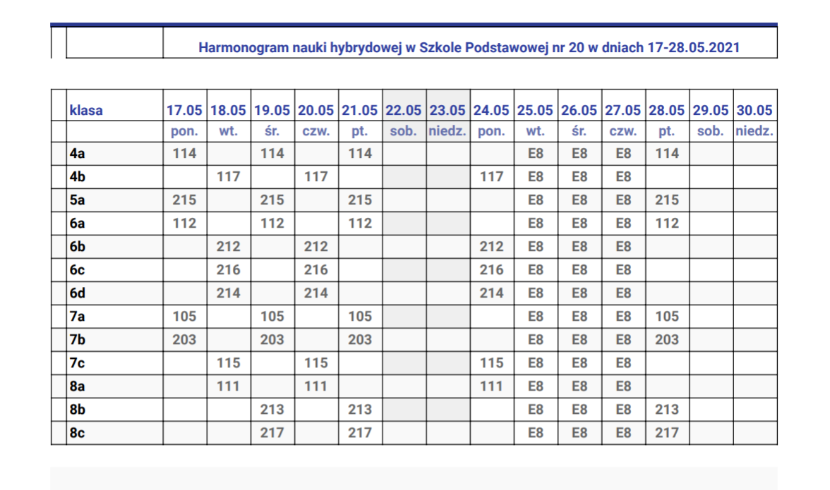 harmonogram hybryda 18.05
