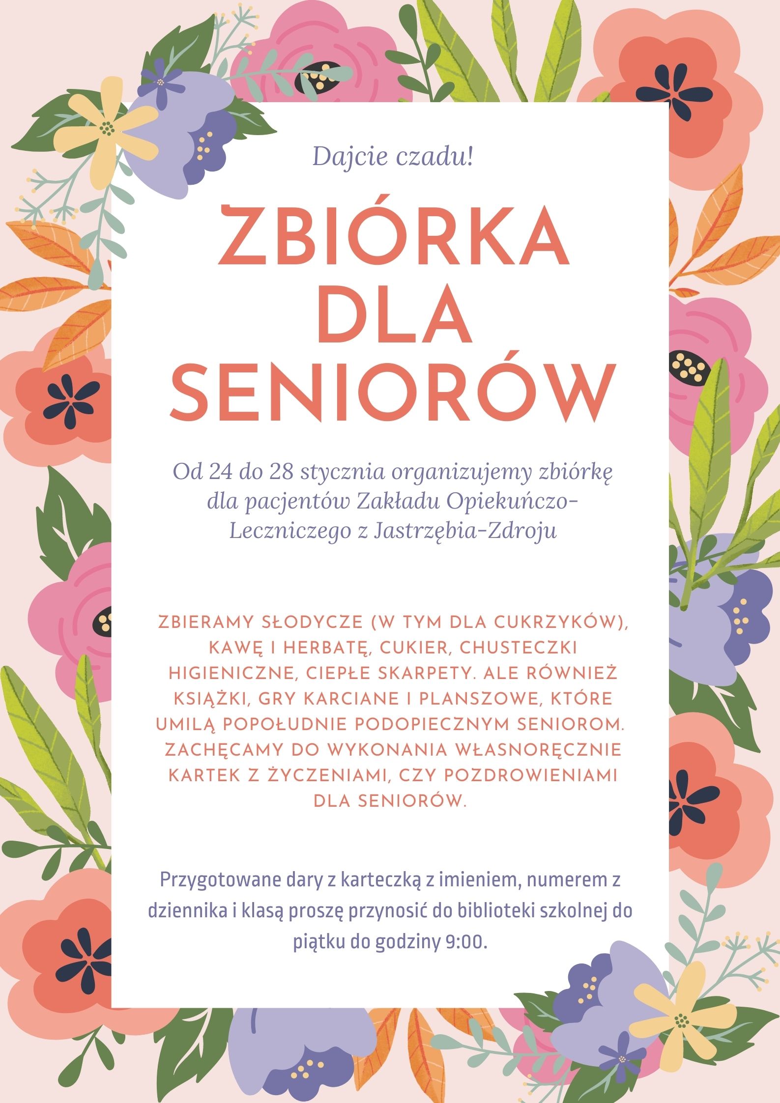 plakat na zbiórkę dla seniorów